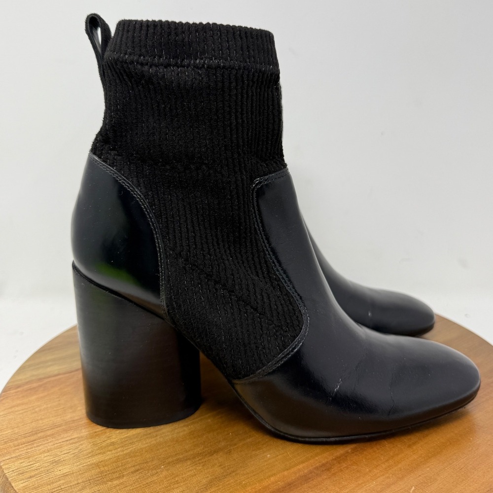 Tory Burch Rowan Black Leather Sock Booties Block Heel Ankle Boots‎ Womens 7.5M